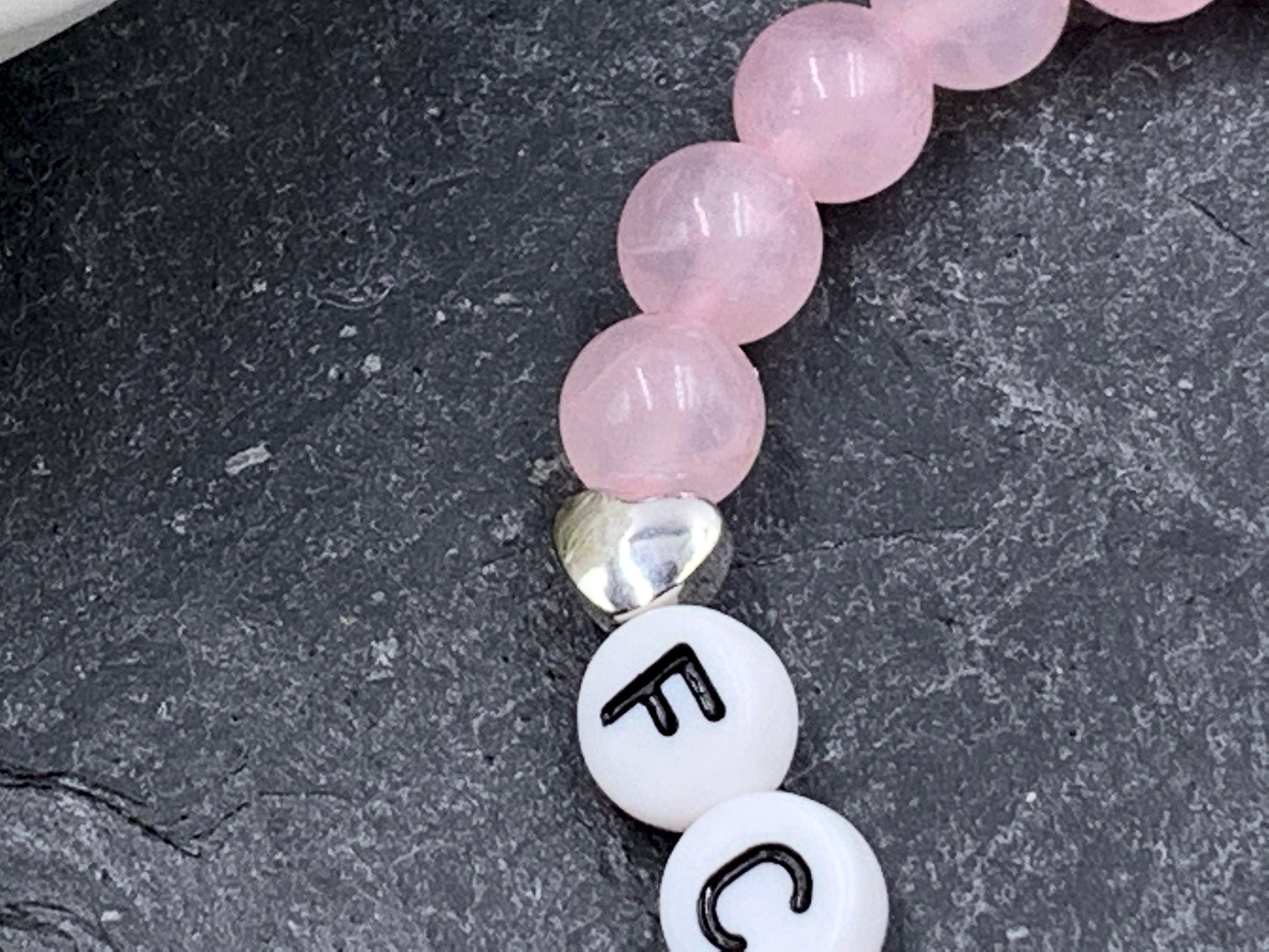 Armband Fuck Cancer Rosenquarz Herz Platiniert - Geschenk Aufmunterung Diagnose Krebs - Genesungswunsch - viele Edelsteine personalisierbar