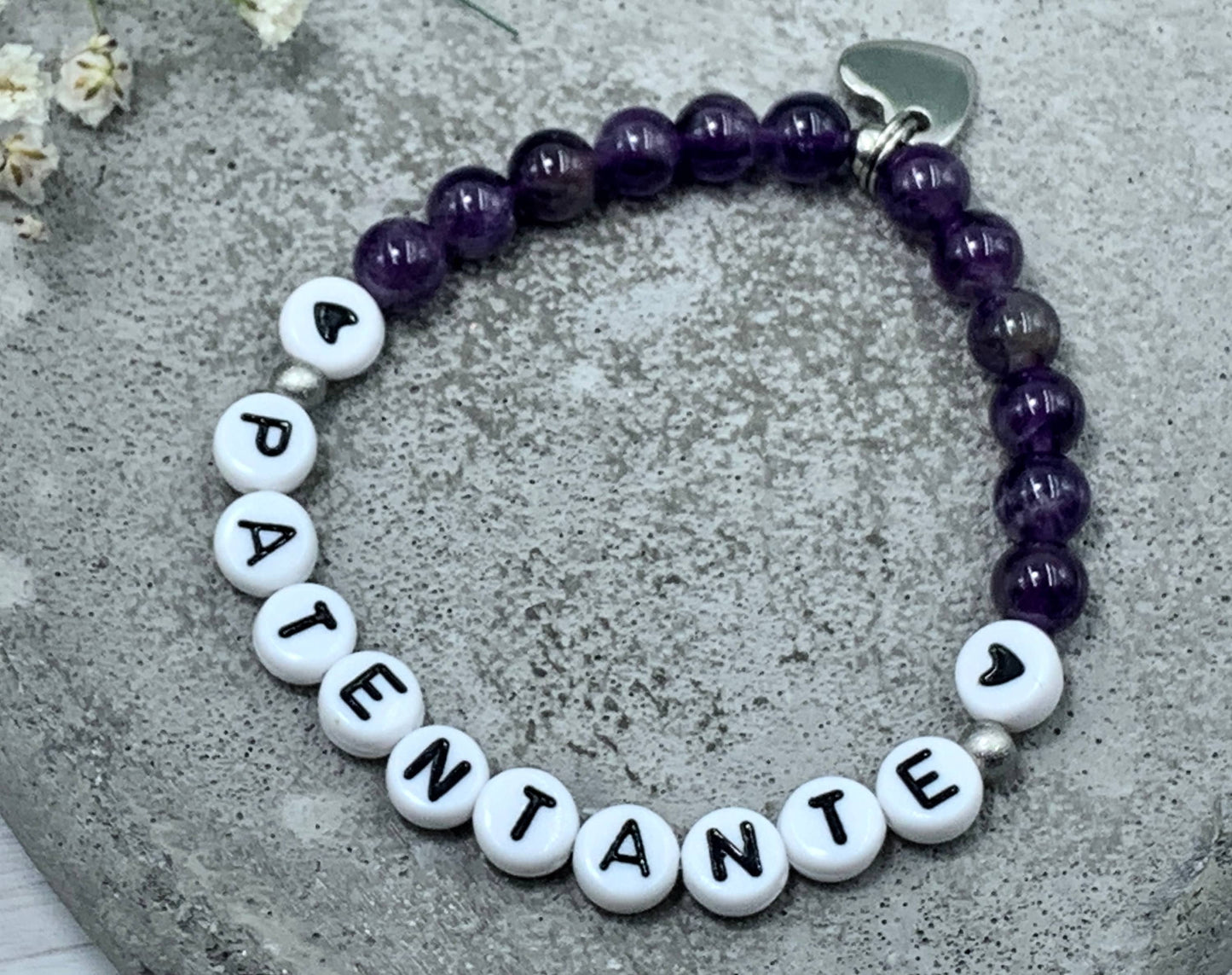 Armband Patentante Amethyst - Geschenk für Patin Patenschaft Andenken an Taufe Taufgeschenk - viele Edelsteine - personalisierbar