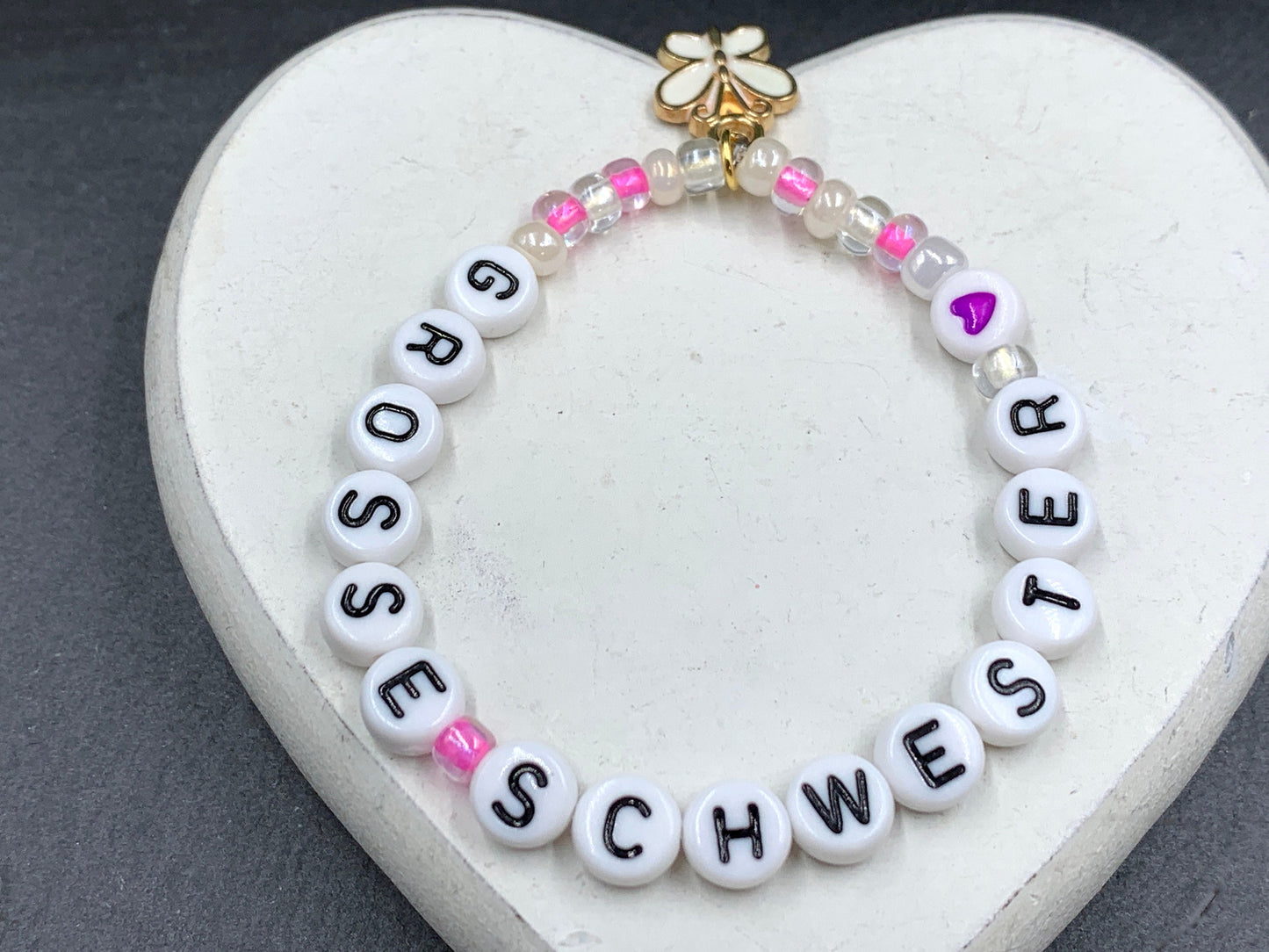 Perlenarmband Grosse Schwester Rosa - Geschenk Schwesterherz kleiner Bruder Familie Mädchenarmband - Wunschfarbe - personalisierbar