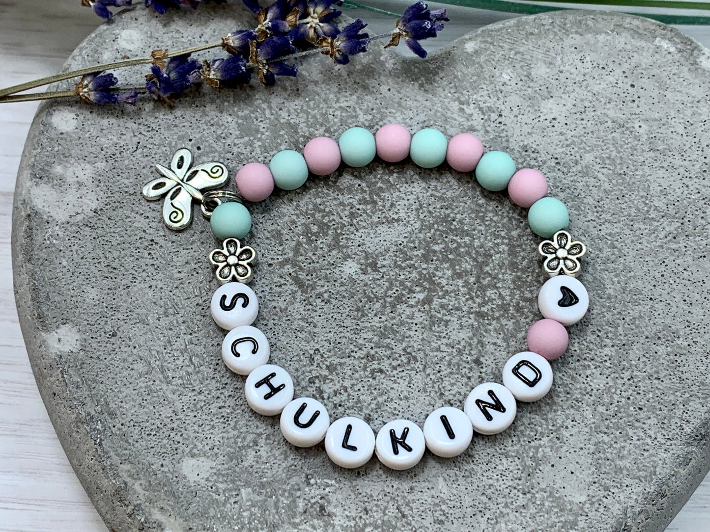 Rechenkette Mädchen Lotus Türkis Flieder mit Name wahlweise ABC - Geschenk Einschulung erster Schultag - Rechenhilfe bis 20 Grundschule
