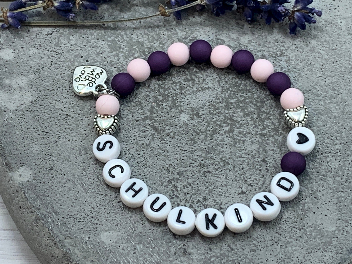 Armband Schulkind Rosa Türkis Acryl - Geschenk Einschulung Mädchen Maxikind Geschenk für Schultüte - viele Farben personalisierbar