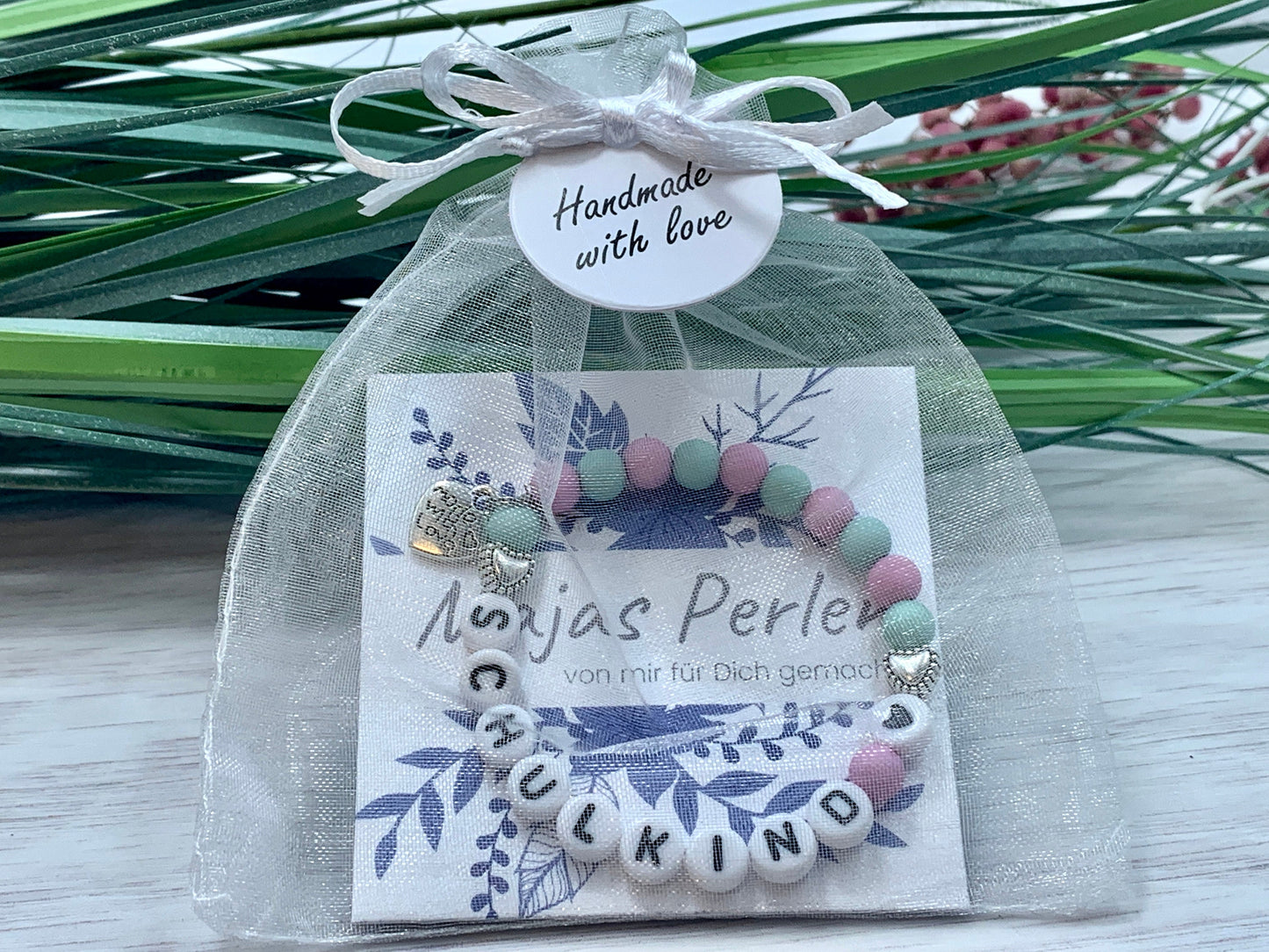 Armband Schulkind Rosa Türkis Acryl - Geschenk Einschulung Mädchen Maxikind Geschenk für Schultüte - viele Farben personalisierbar