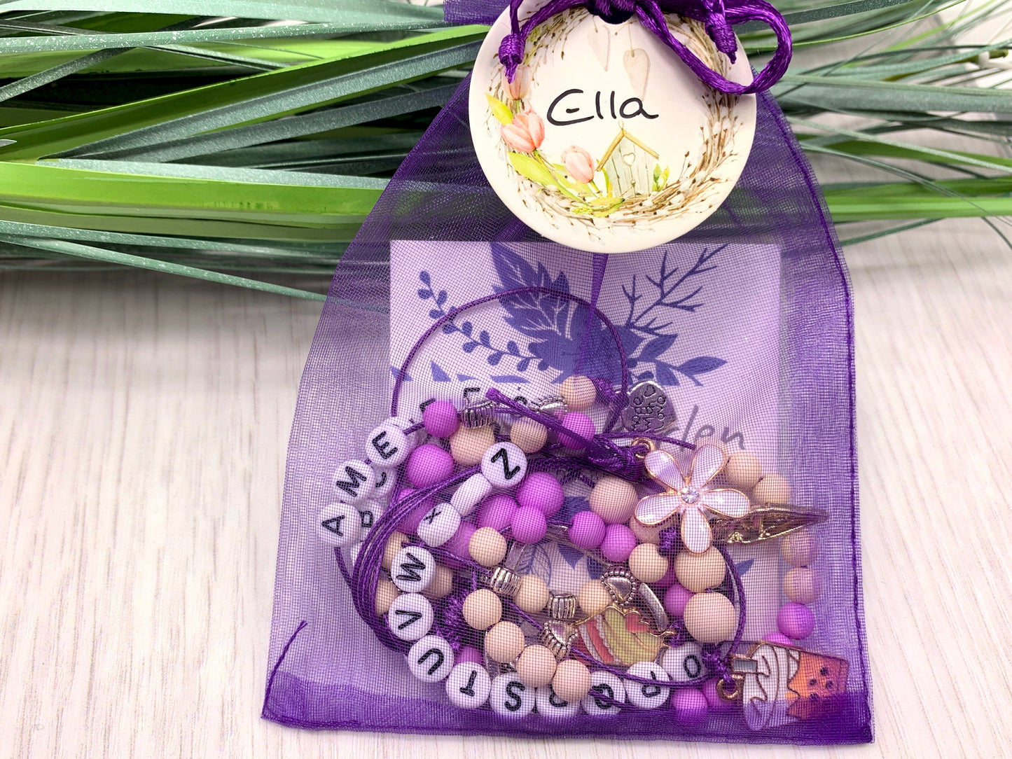 Rechenkette Mädchen Eiscreme Orchidee Elfenbein Name wahlweise ABC - Geschenk Einschulung erster Schultag - Rechenhilfe bis 20 Grundschule