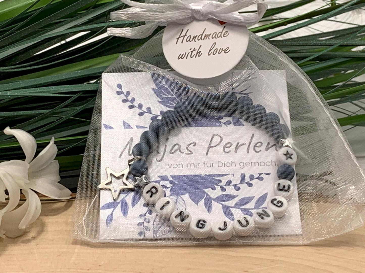Armband Ringjunge Petrol Acryl 6 mm - Geschenk Ringkind Ringmädchen Kerzenkind Kerzenjunge - viele Farben - personalisierbar