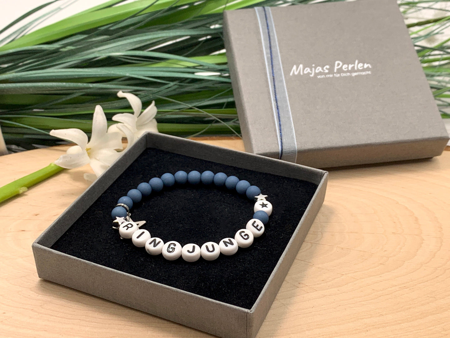Armband Ringjunge Petrol Acryl 6 mm - Geschenk Ringkind Ringmädchen Kerzenkind Kerzenjunge - viele Farben - personalisierbar