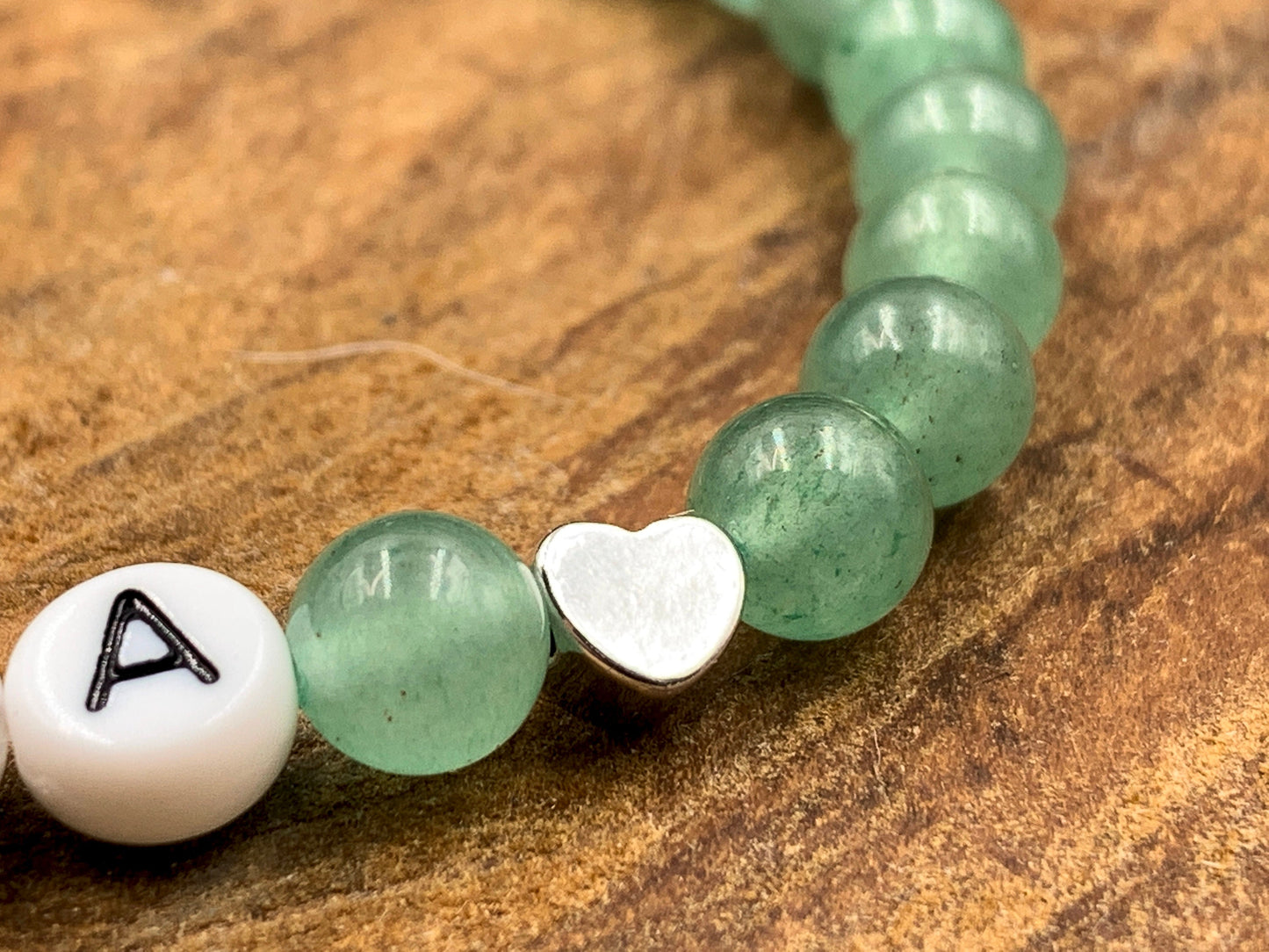 Armband Aventurin Name Nora Herz platiniert - Geschenk Geburt Namensarmband Lieblingsmensch - Wunschedelstein wählbar personalisierbar
