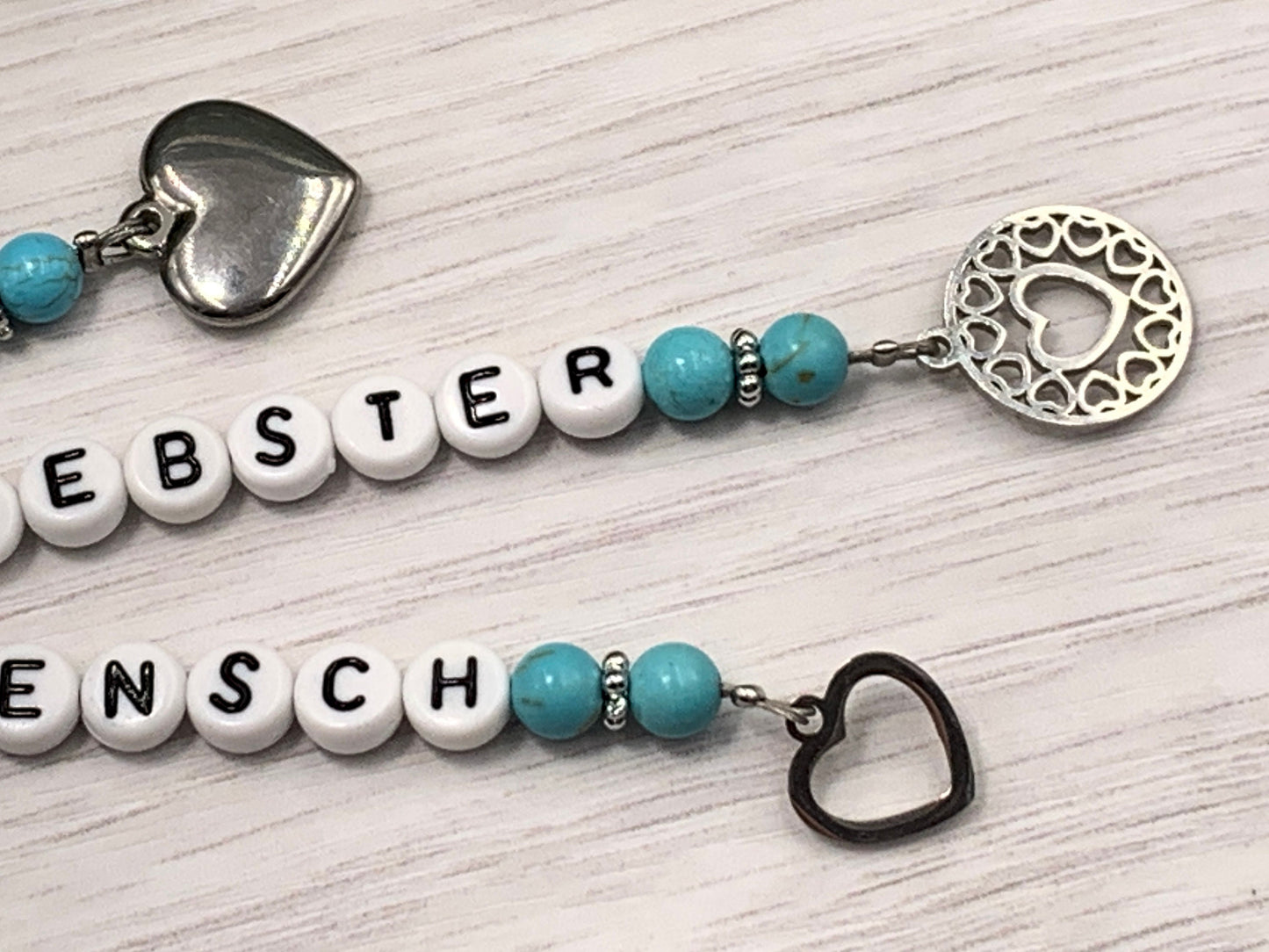 Schlüsselanhänger Liebster Mensch Türkis echte Edelsteine -  Geschenk Lieblingsmnsch Herzensmensch Seelenschwester - personalisierbar