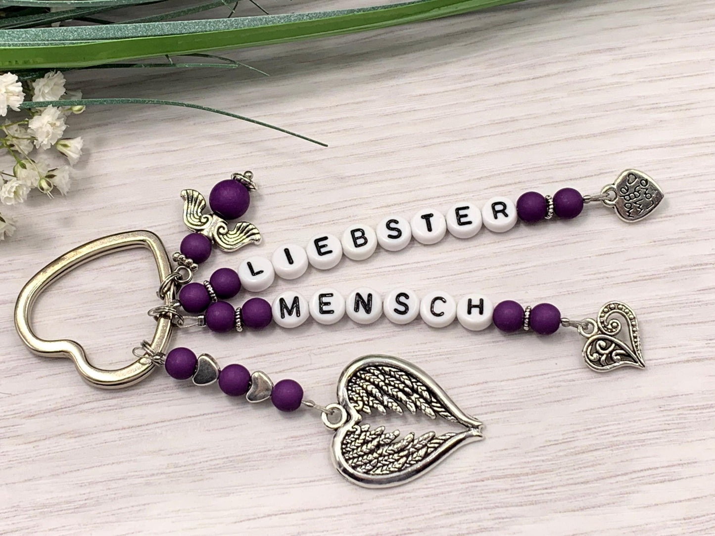 Schlüsselanhänger Liebster Mensch Perlen Acryl Purple - Geschenk Liebe Herzensmensch beste Freundin - personalisierbar - Edelsteine möglich