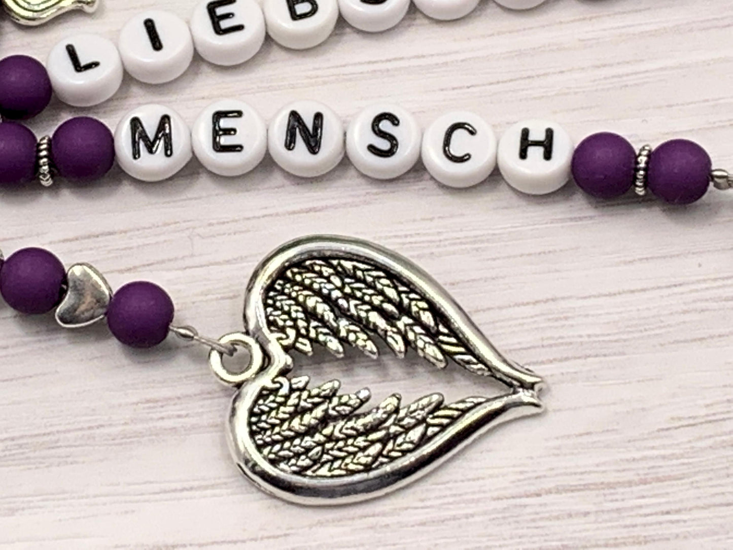 Schlüsselanhänger Liebster Mensch Perlen Acryl Purple - Geschenk Liebe Herzensmensch beste Freundin - personalisierbar - Edelsteine möglich