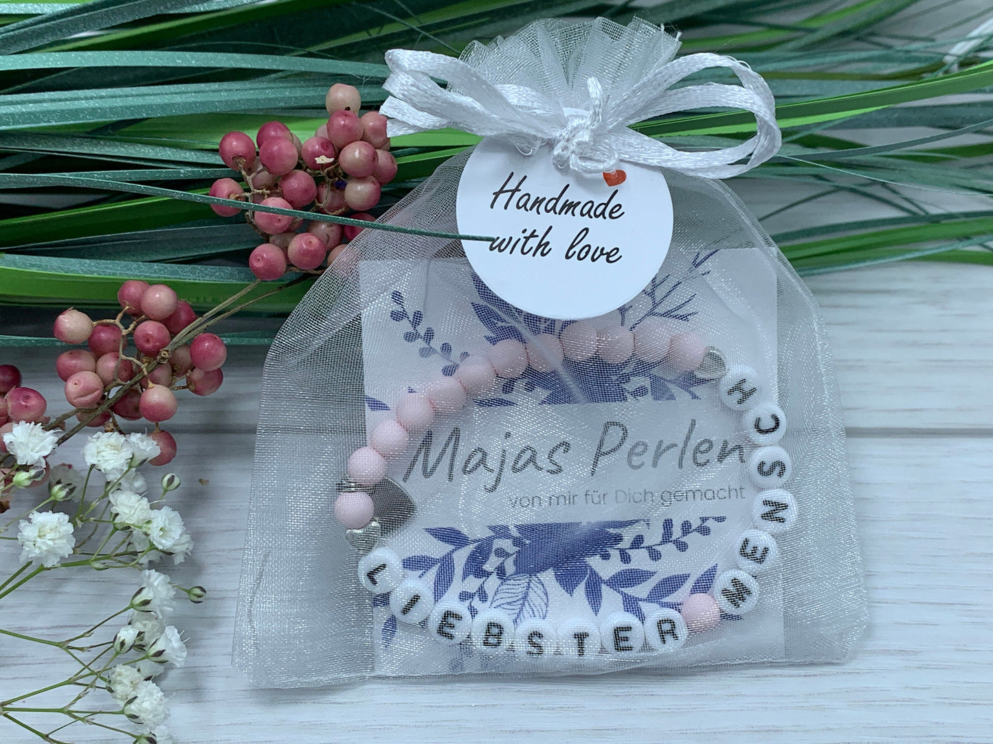 Armband liebster Mensch Rosa Acryl - Freundschaftsarmband Geschenk Lieblingsmensch beste Freundin - viele Farben - personalisierbar