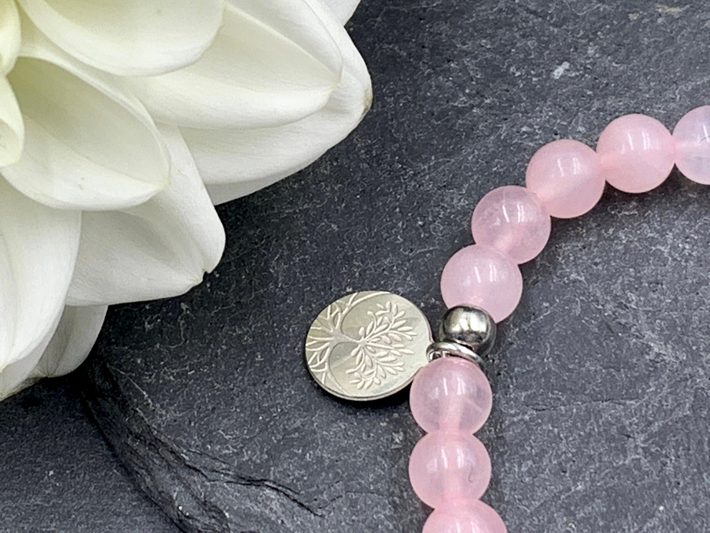 Armband Fuck Cancer Rosenquarz Herz Platiniert - Geschenk Aufmunterung Diagnose Krebs - Genesungswunsch - viele Edelsteine personalisierbar