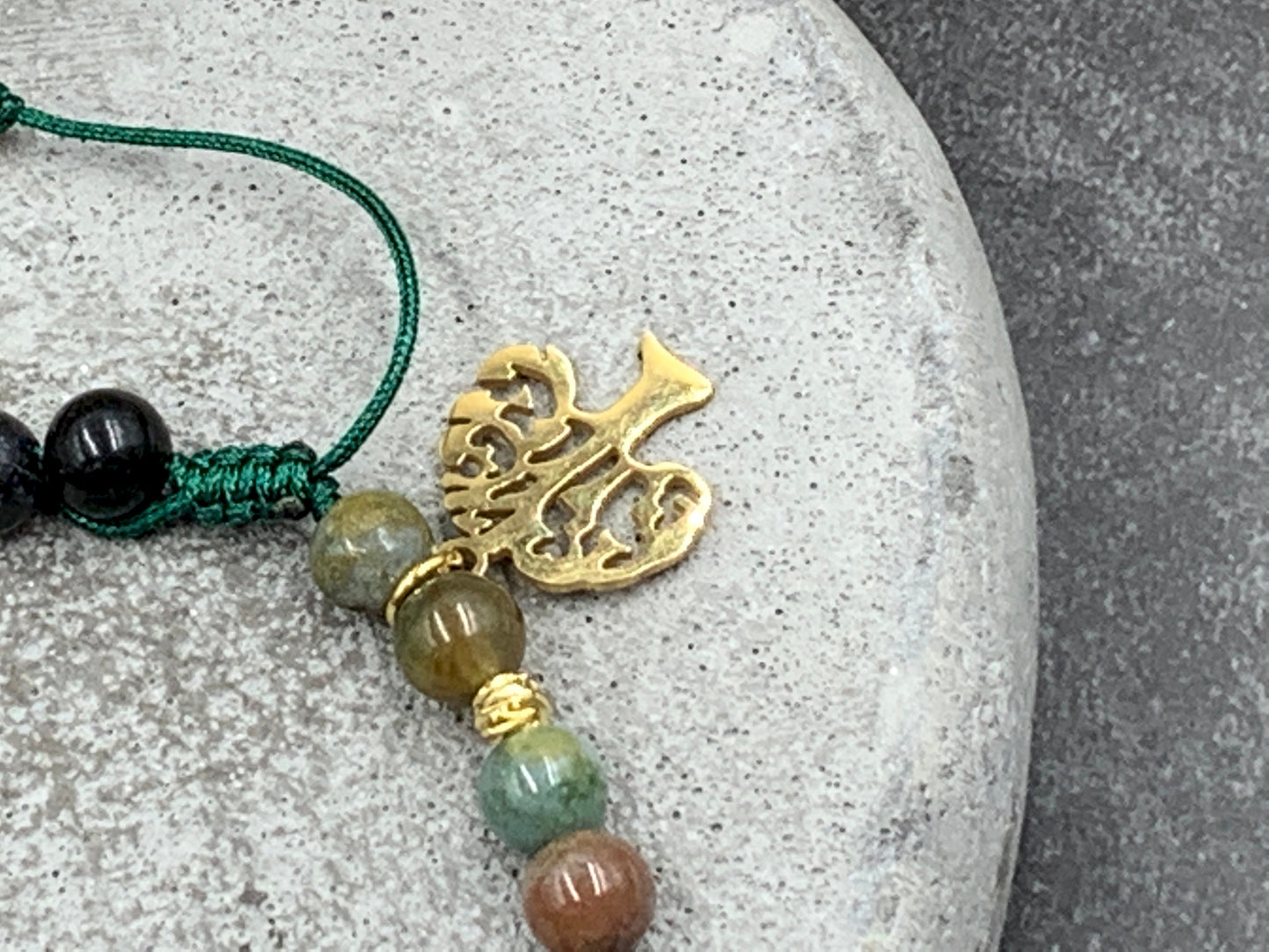 Armband Indischer Achat Glücksklee Messing Vergoldet Makramee - Perlenarmband Natursteine echt - Geschenk Lieblingsmensch beste Freundin