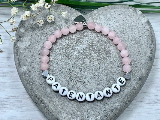 Armband Patentante Rosenquarz  - Geschenk Patin Taufe Andenken Taufe Taufgeschenk Perlenarmband Patenschaft - personalisierbar