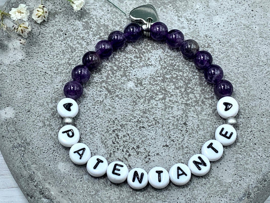Armband Patentante Amethyst - Geschenk für Patin Patenschaft Andenken an Taufe Taufgeschenk - viele Edelsteine - personalisierbar