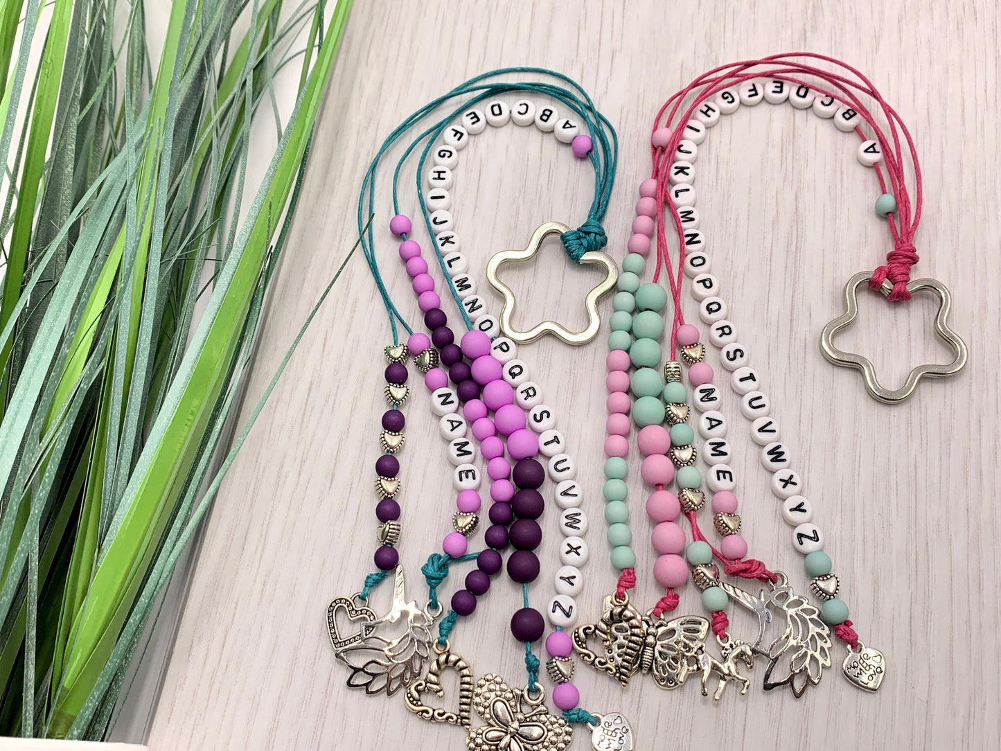 Rechenkette Mädchen Lotus Türkis Flieder mit Name wahlweise ABC - Geschenk Einschulung erster Schultag - Rechenhilfe bis 20 Grundschule