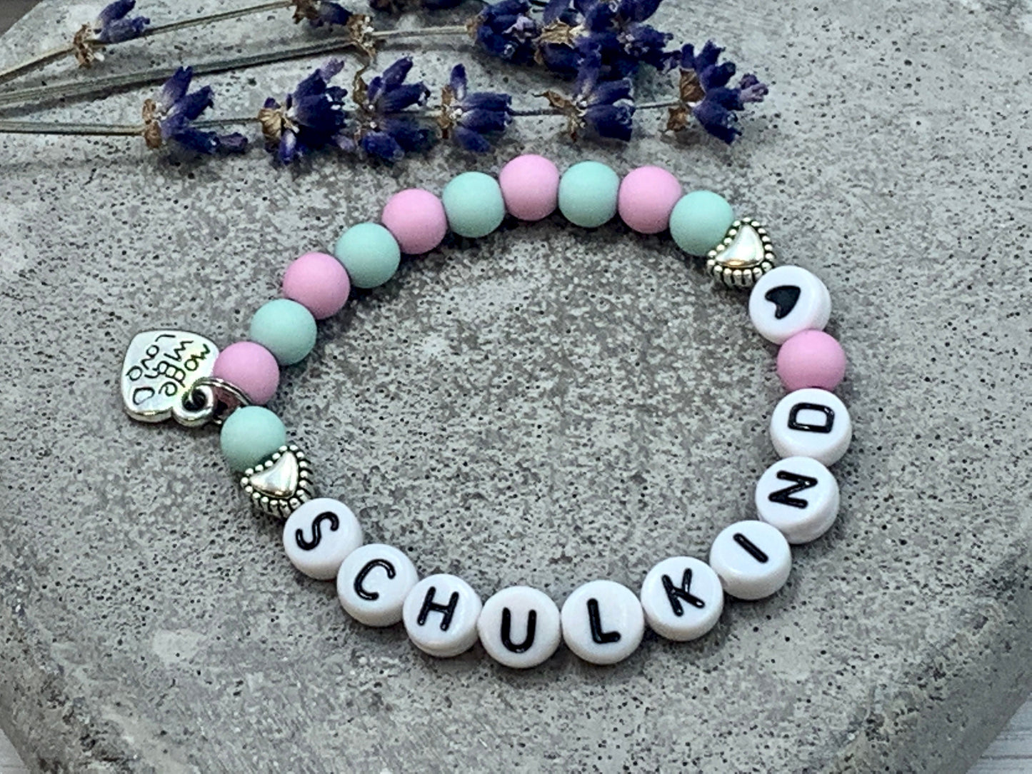 Armband Schulkind Rosa Türkis Acryl - Geschenk Einschulung Mädchen Maxikind Geschenk für Schultüte - viele Farben personalisierbar