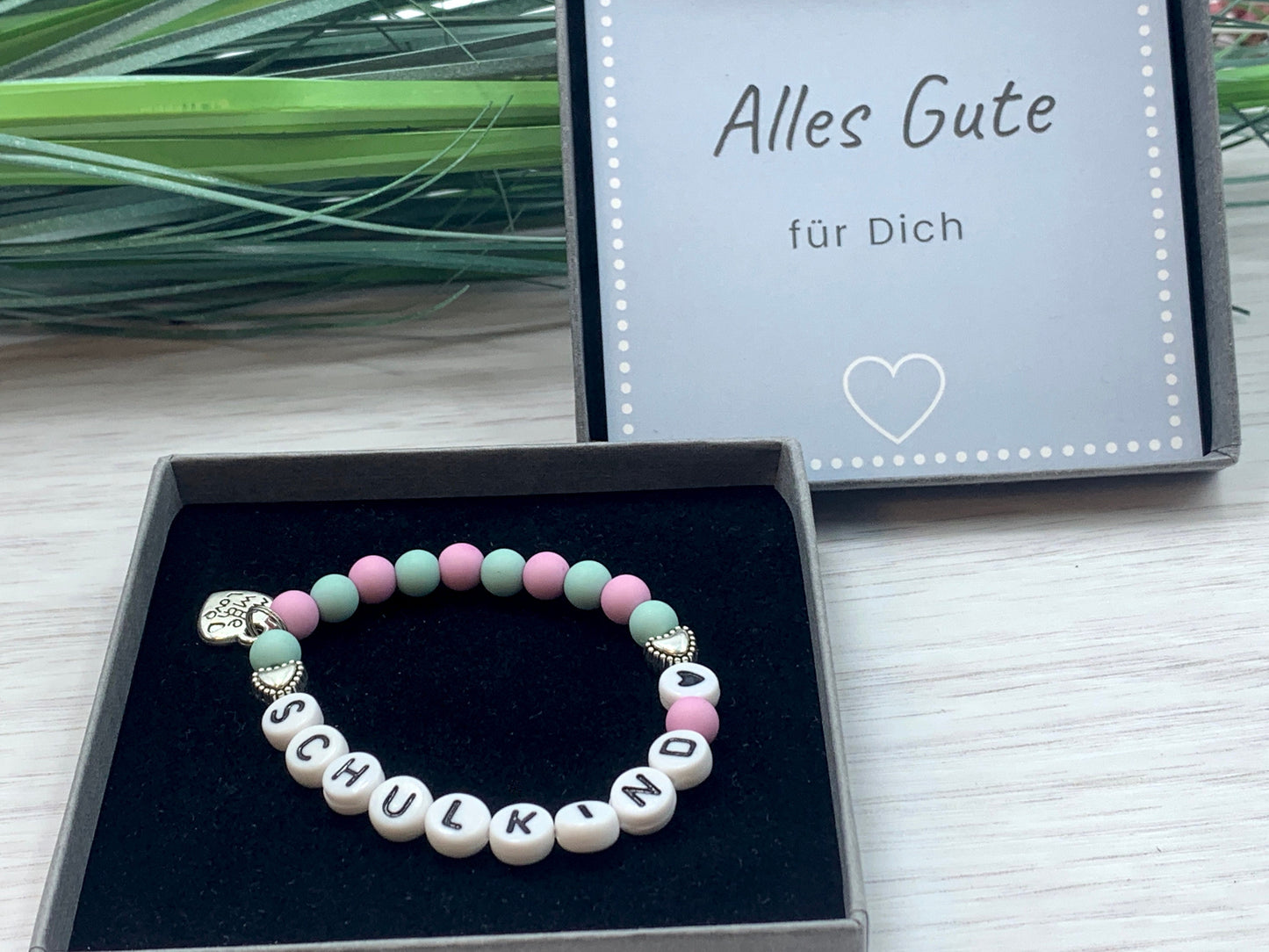 Armband Schulkind Rosa Türkis Acryl - Geschenk Einschulung Mädchen Maxikind Geschenk für Schultüte - viele Farben personalisierbar