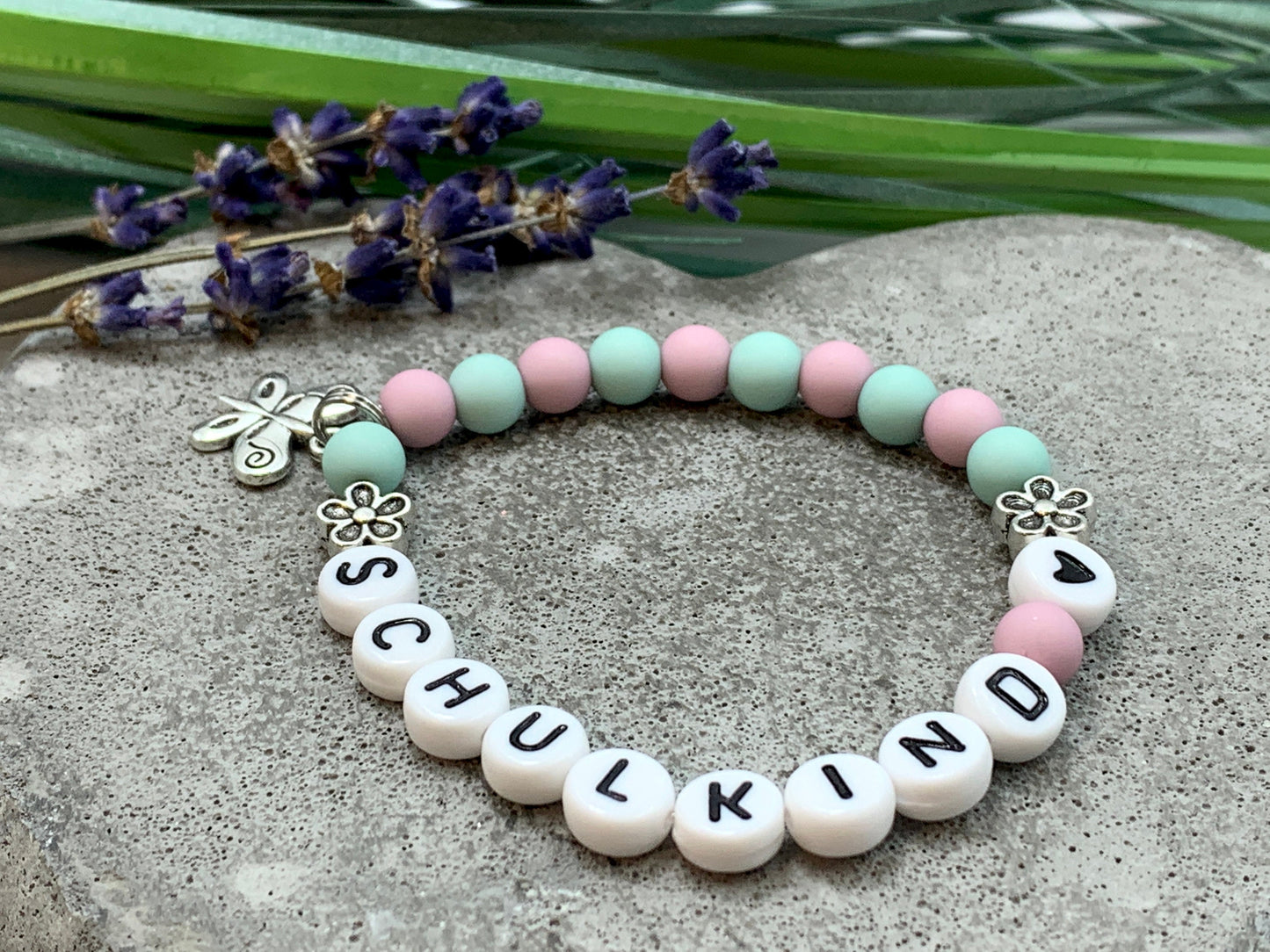 Armband Schulkind Türkis Fliederrosa Acryl - Geschenk Einschulung erster Schultag Geschenk Mädchen - viele Farben - personalisierbar