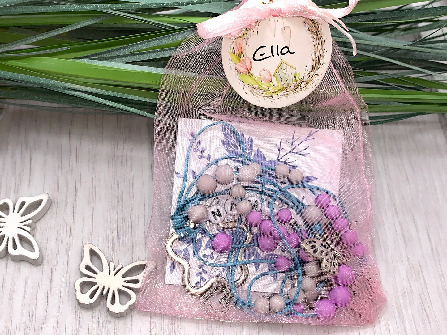 Rechenkette Mädchen Zählkette Grau Flieder Einhorn mit Name wahlweise ABC - Geschenk Einschulung erster Schultag - Rechenhilfe Grundschule