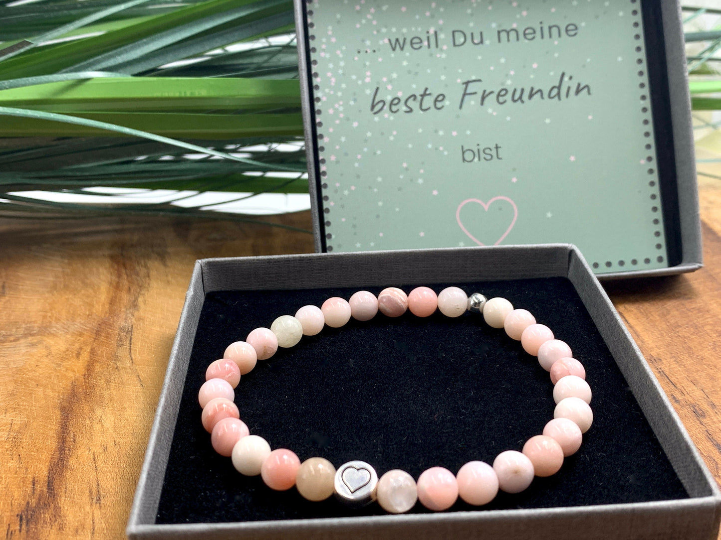 Armband Rosa Opal echter Naturstein mit Herz DQ - Silber Gold Roségold Gunmetal - spirituelles Armband - Geschenk Liebe Glück Freundin