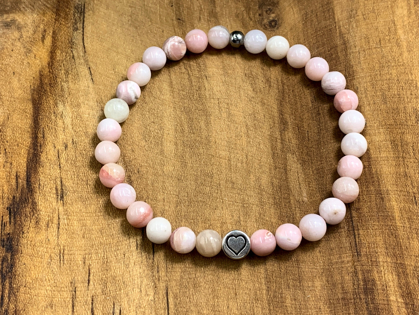 Armband Rosa Opal echter Naturstein mit Herz DQ - Silber Gold Roségold Gunmetal - spirituelles Armband - Geschenk Liebe Glück Freundin