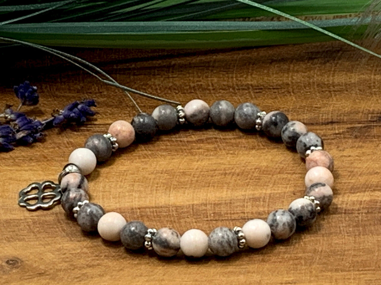 Armband Zebra Jaspis Daisyperlen echt platiniert - Geschenk Damen Perlenarmband Lieblingsmensch - Edelstein wählbar