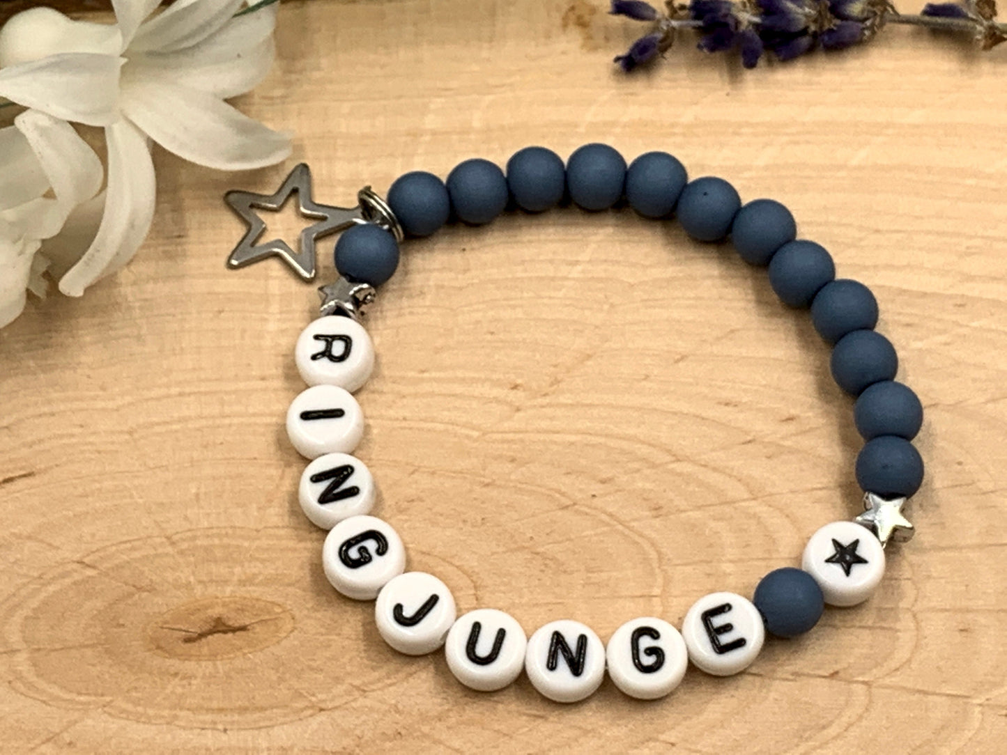 Armband Ringjunge Petrol Acryl 6 mm - Geschenk Ringkind Ringmädchen Kerzenkind Kerzenjunge - viele Farben - personalisierbar