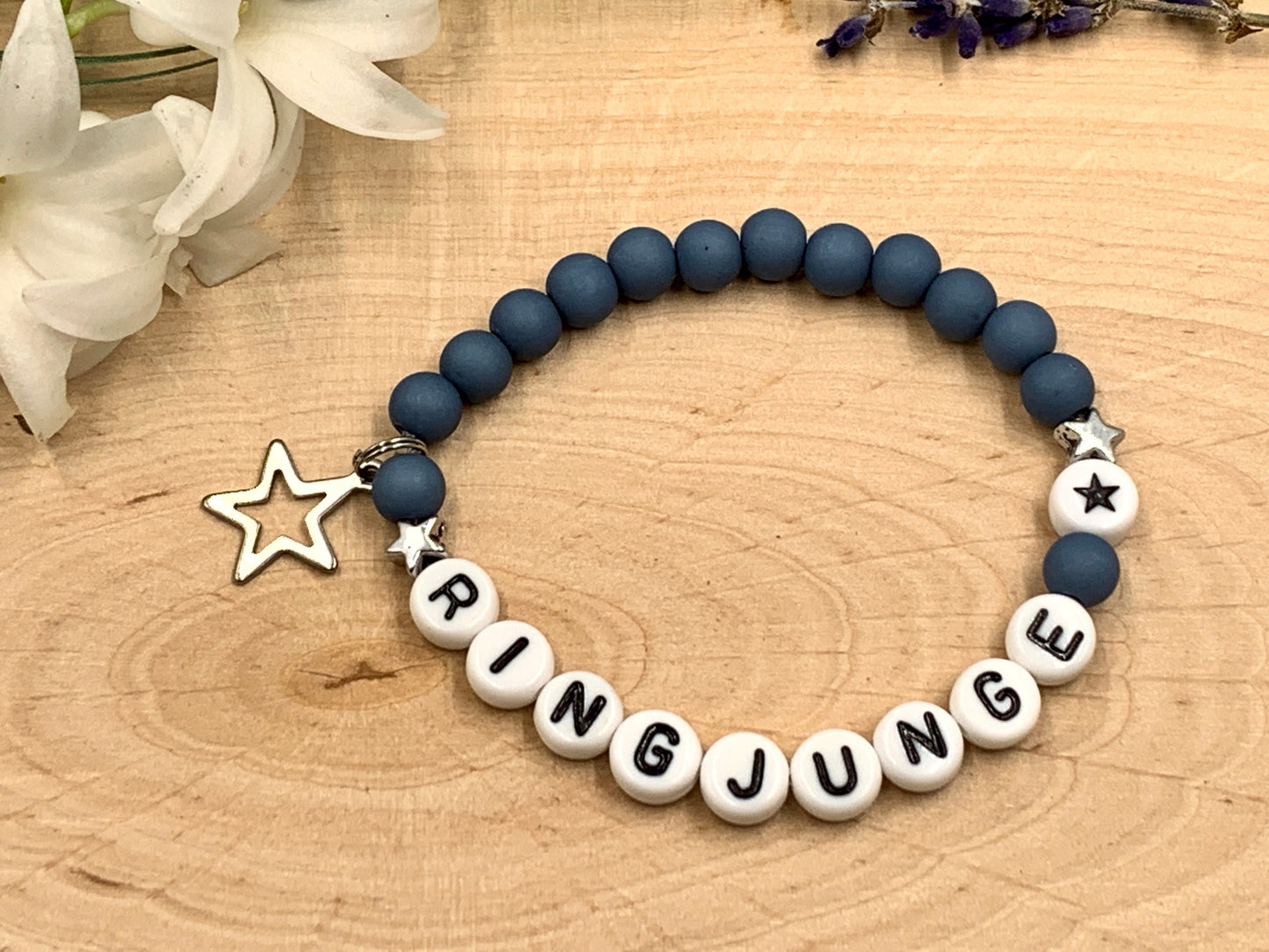 Armband Ringjunge Petrol Acryl 6 mm - Geschenk Ringkind Ringmädchen Kerzenkind Kerzenjunge - viele Farben - personalisierbar