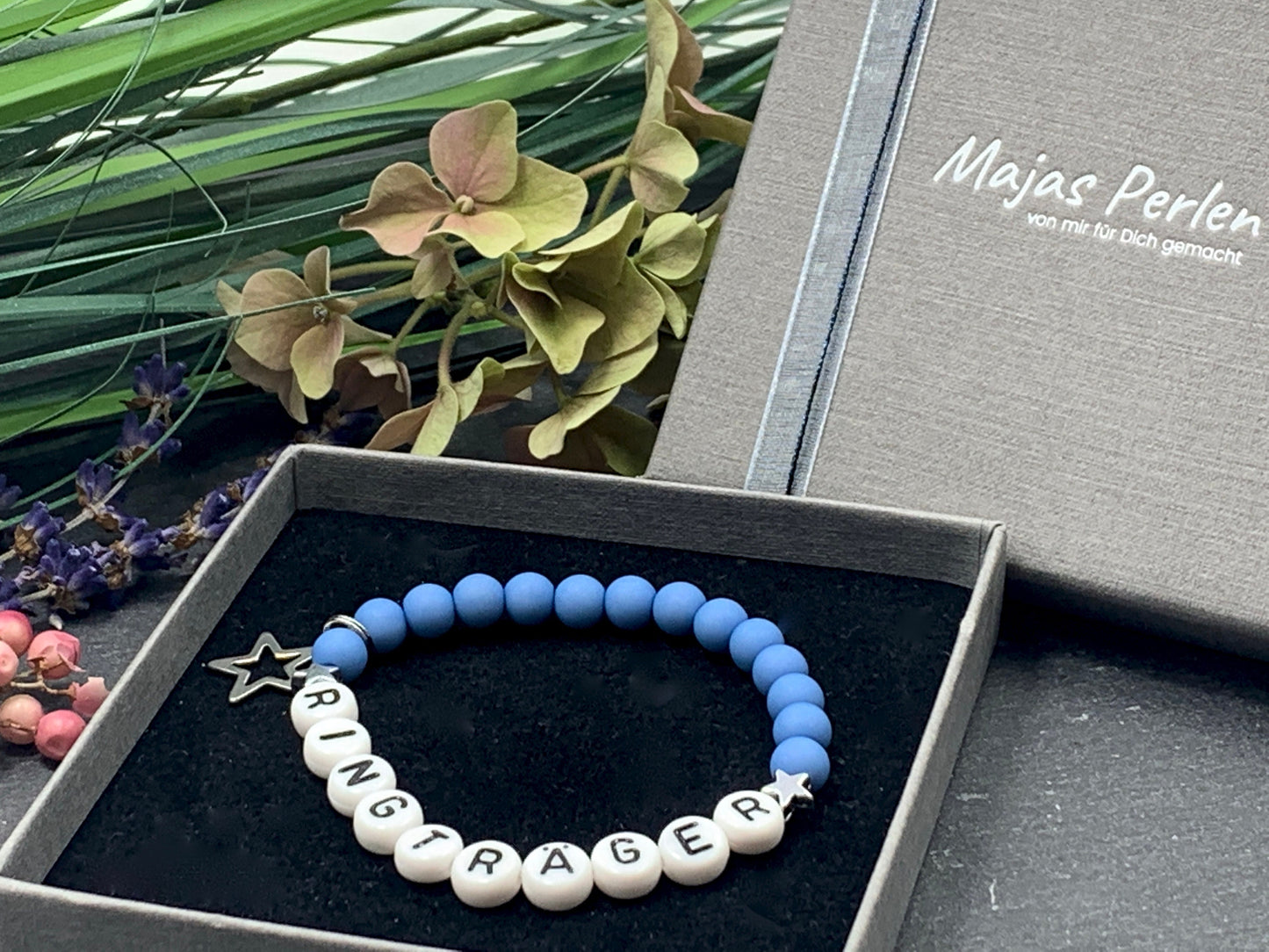Armband Ringträger Blau Acryl 6 mm - Geschenk Ringkind Ringmädchen Kerzenkind Kerzenjunge - viele Farben - personalisierbar
