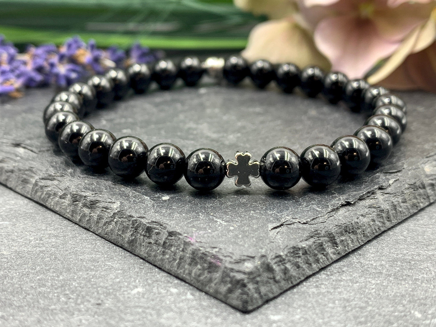 Armband Turmalin echt - Glückskleeperle echt Platiniert - Geburtsstein Oktober Schutztstein Perlenarmband - Geschenk Glück Kraft spirituell