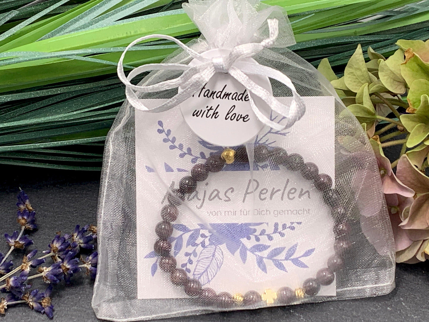 Perlenarmband Granat Herz Vergoldet - Armband Naturstein echt - Geschenk Lieblingsmensch Freundin - diverse Edelsteine - personalisierbar