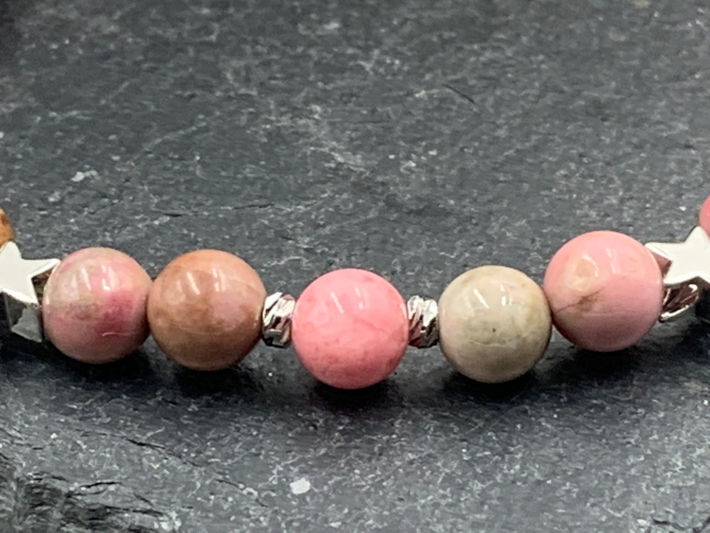 Armband Rhodonit Sterne Daisyperlen echt platiniert - Geschenk Liebe Glück Lieblingsmensch - echte Natursteine - diverse Edelsteine