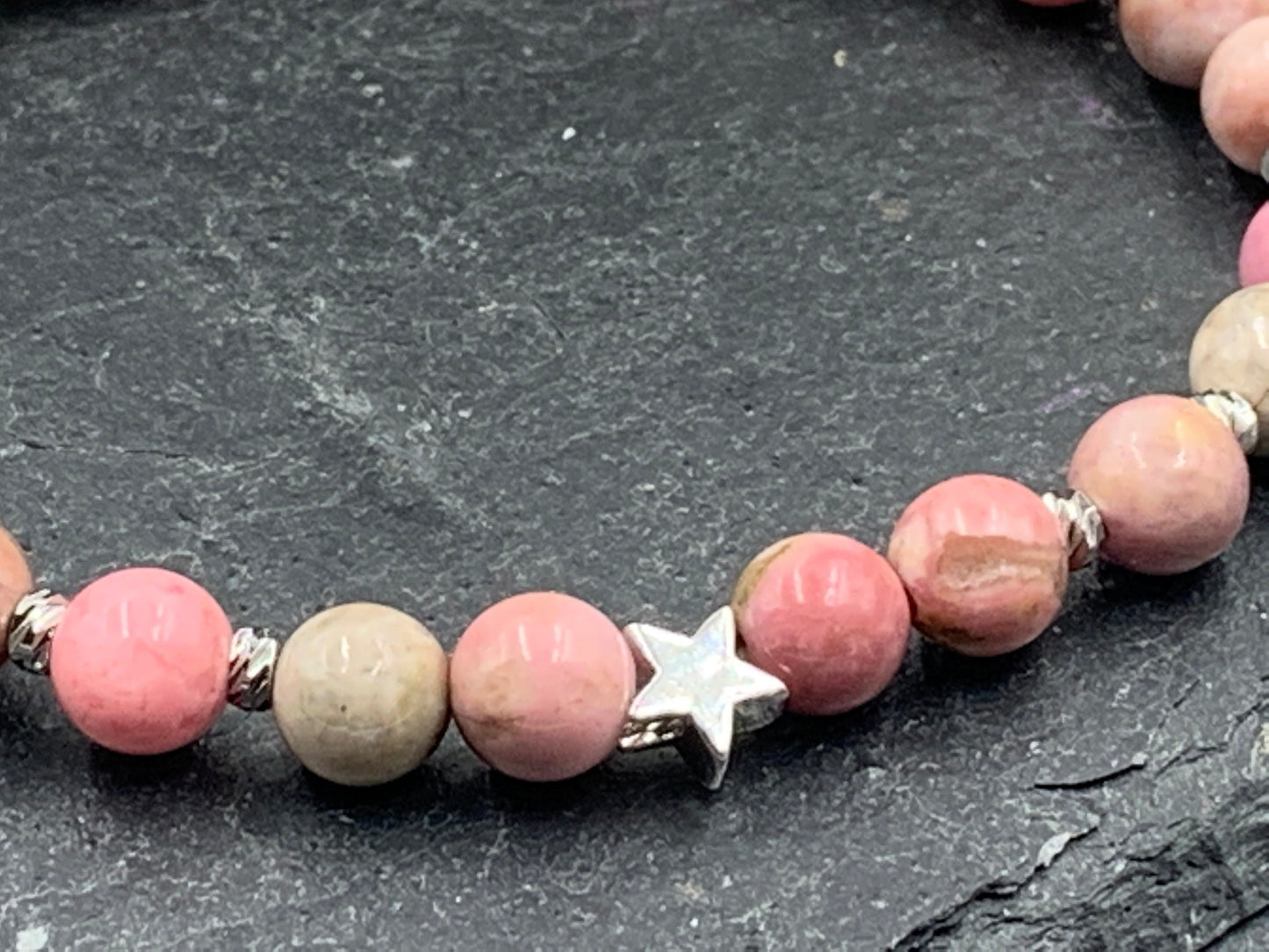 Armband Rhodonit Sterne Daisyperlen echt platiniert - Geschenk Liebe Glück Lieblingsmensch - echte Natursteine - diverse Edelsteine