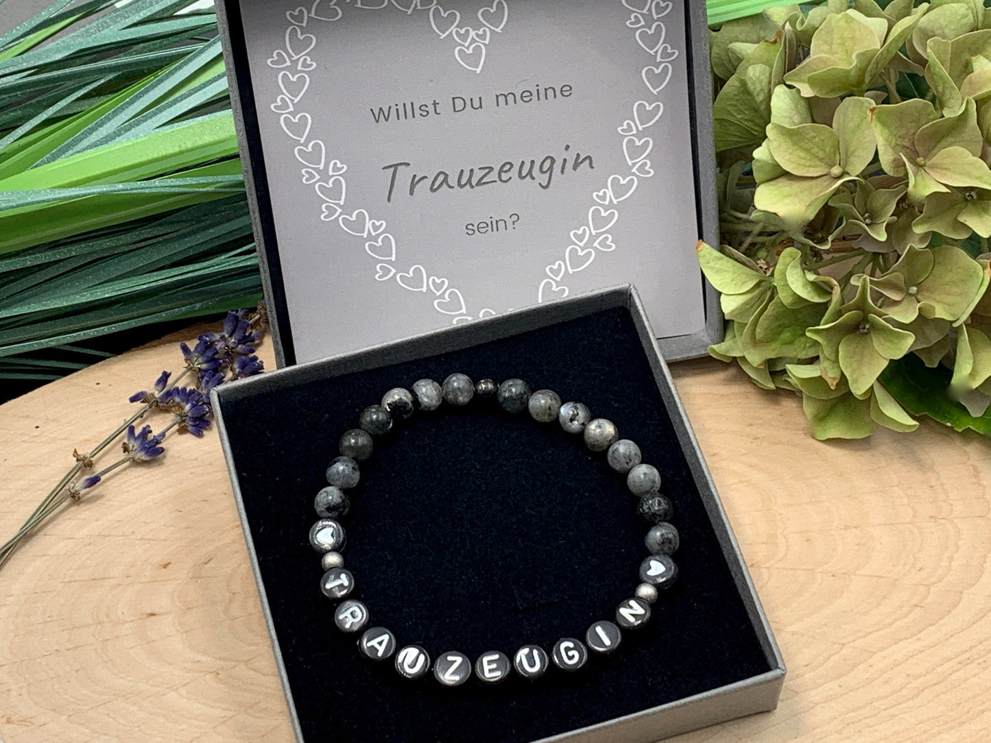 Armband Trauzeugin Labradorit Edelstahl echte Natursteine - Geschenk Brautjungfer Team Braut heiraten - viele Edelsteine personalisierbar