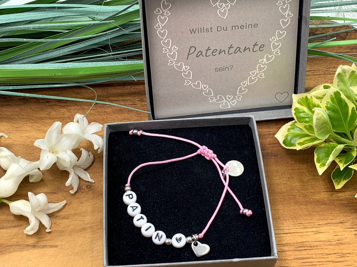 Armband Makramee Patin Rosa - Armband Weite einstellbar - Geschenk für Taufpatin Frage Patenschaft Andenken Taufgeschenk - Farbe wählbar