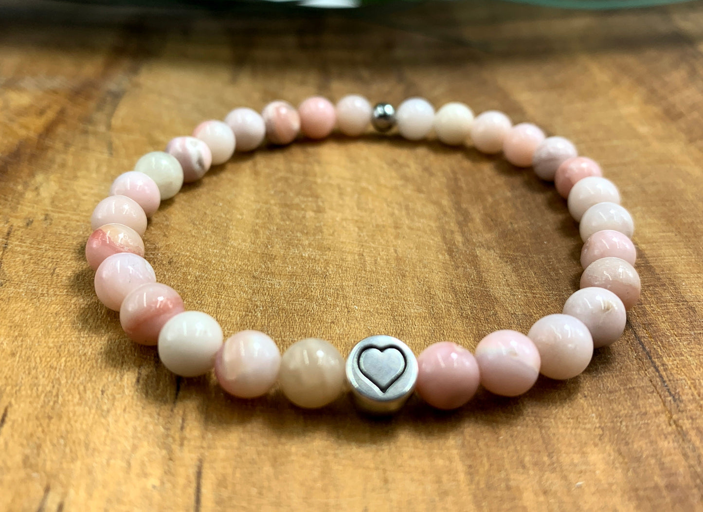 Armband Rosa Opal echter Naturstein mit Herz DQ - Silber Gold Roségold Gunmetal - spirituelles Armband - Geschenk Liebe Glück Freundin