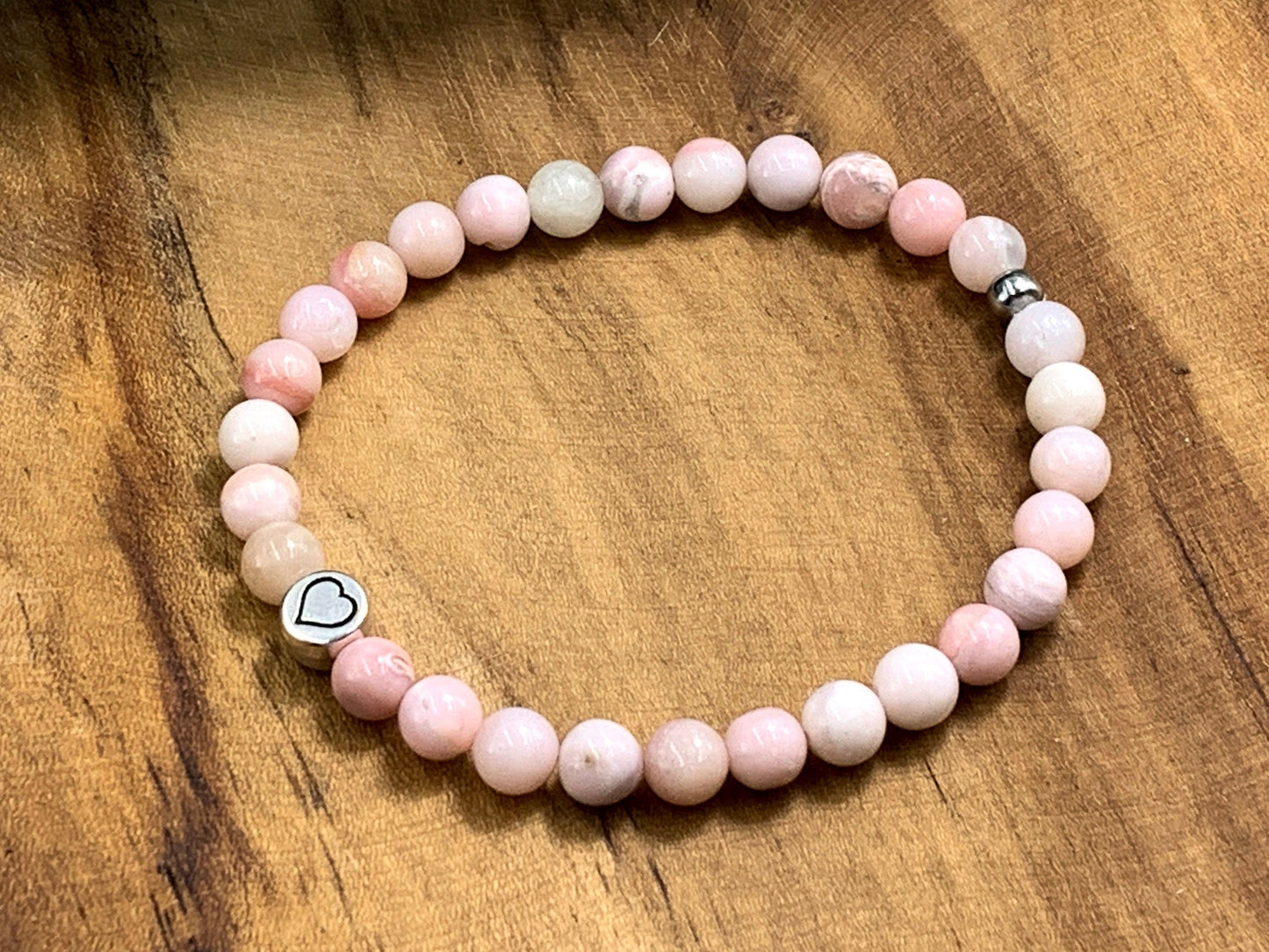 Armband Rosa Opal echter Naturstein mit Herz DQ - Silber Gold Roségold Gunmetal - spirituelles Armband - Geschenk Liebe Glück Freundin