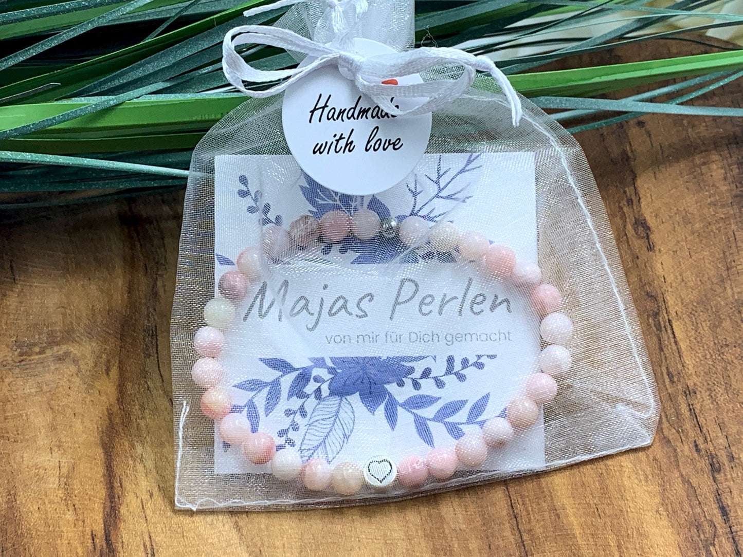 Armband Rosa Opal echter Naturstein mit Herz DQ - Silber Gold Roségold Gunmetal - spirituelles Armband - Geschenk Liebe Glück Freundin