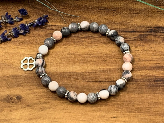 Armband Zebra Jaspis Daisyperlen echt platiniert - Geschenk Damen Perlenarmband Lieblingsmensch - Edelstein wählbar