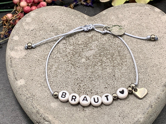 Armband Makramee Braut Silbergrau Perlen Edelstahl - Größe einstellbar - Geschenk JGA Team Braut Andenken Hochzeit Trauzeugin - viele Farben