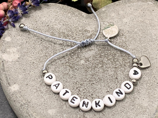 Armband Makramee Patenkind Silbergrau - Geschenk zur Taufe Taufgeschenk Patenschaft Erinnerungsarmband - Wunschfarbe personalisierbar
