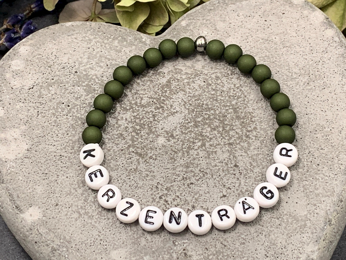 Armband Kerzenträger Acryl Oliv - Perlen 6 mm - Geschenk Kerzenkind Blumenkind - rund um Hochzeit - viele Farben - alle Größen - handmade