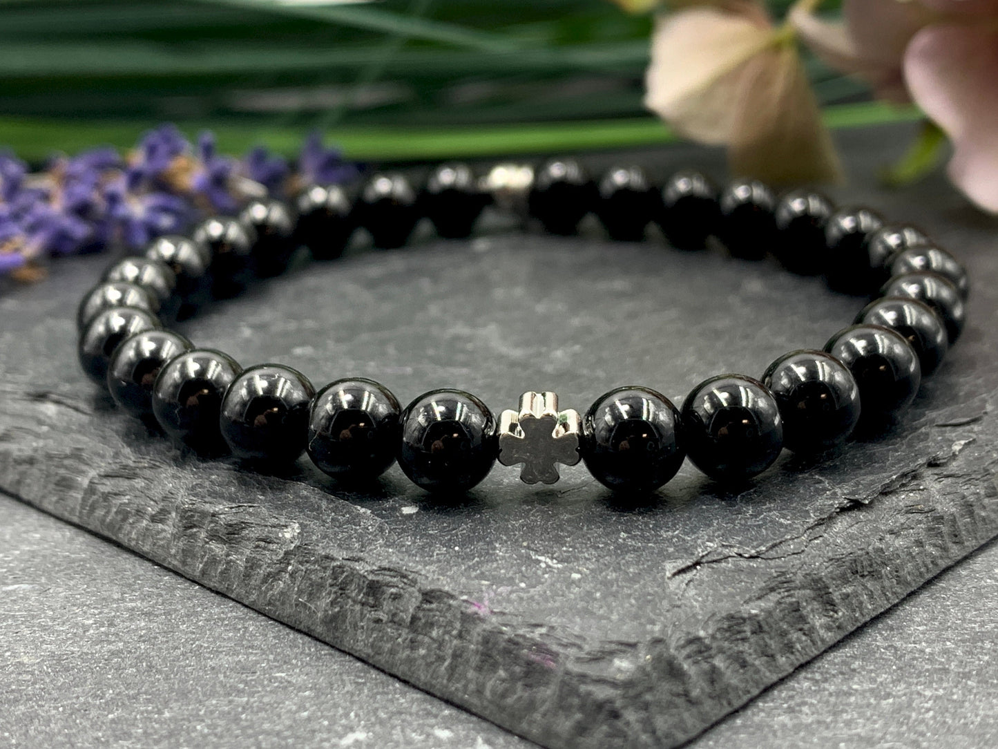 Armband Turmalin echt - Glückskleeperle echt Platiniert - Geburtsstein Oktober Schutztstein Perlenarmband - Geschenk Glück Kraft spirituell
