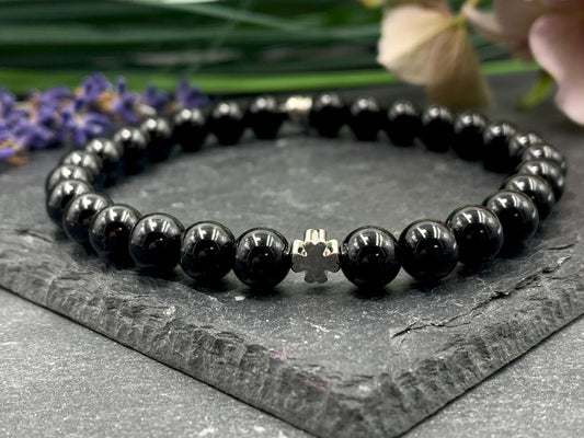 Armband Turmalin echt - Glückskleeperle echt Platiniert - Geburtsstein Oktober Schutztstein Perlenarmband - Geschenk Glück Kraft spirituell