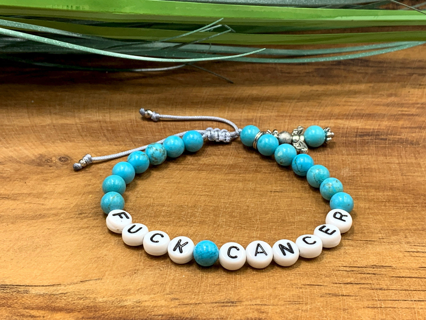 Armband Fuck Cancer Türkis Makramee verstellbar - Glücksarmband Diagnose Krebs Genesungswunsch - Wunschedelstein - personalissierbar