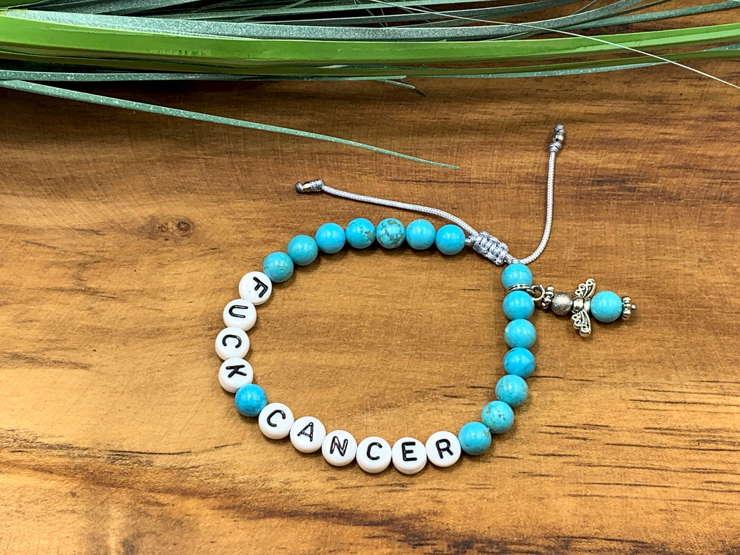 Armband Fuck Cancer Türkis Makramee verstellbar - Glücksarmband Diagnose Krebs Genesungswunsch - Wunschedelstein - personalissierbar