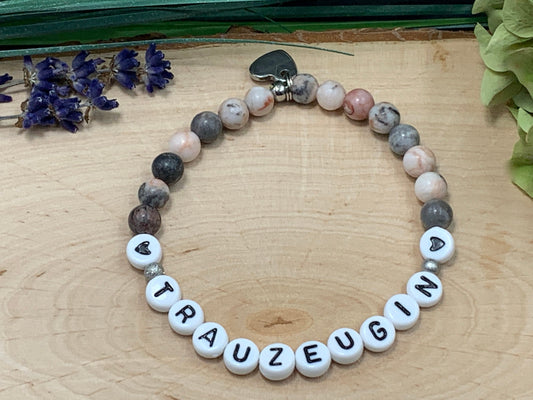 Armband Trauzeugin Zebra Jaspis echte Natursteine - Geschenk Brautjungfer Team Braut JGA heiraten - viele Edelsteine personalisierbar