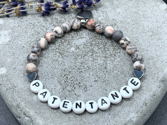 Armband Patentante Zebra Jaspis Herz - Geschenk Patenschaft Andenken Taufe Taufgeschenk - viele Edelsteine - personalisierbar