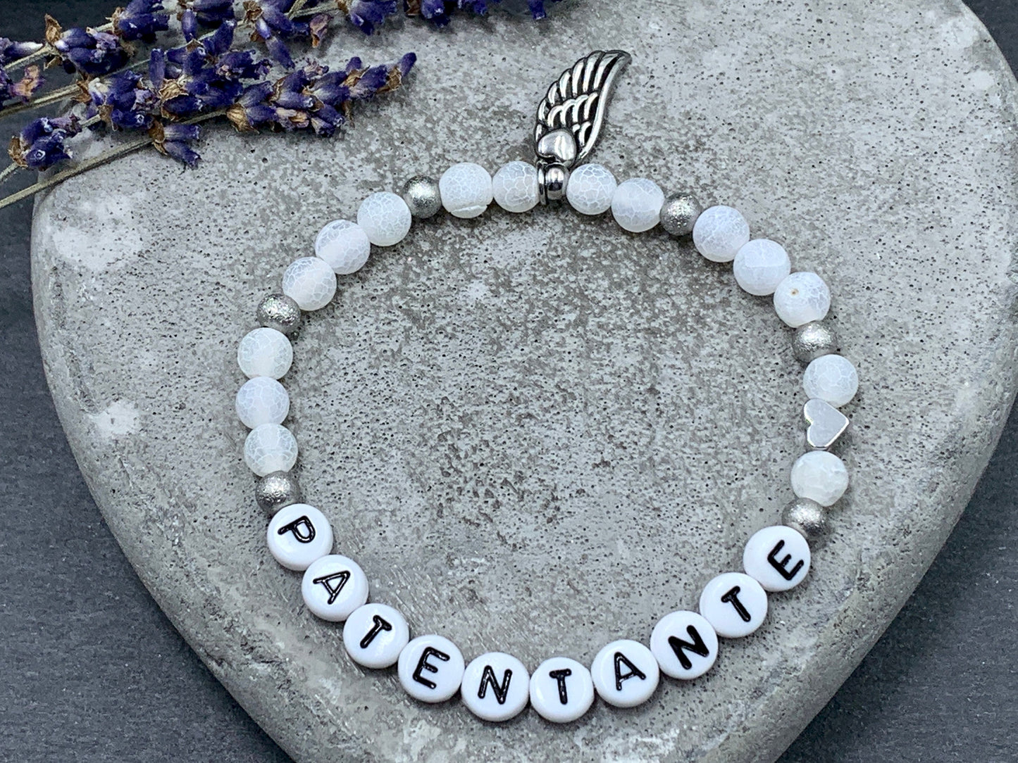 Armband Patentante Achat weiß Herz  Platiniert - Willst du meine Patin sein - Geschenk Patenschaft Andenken Taufe - Wunschedelstein
