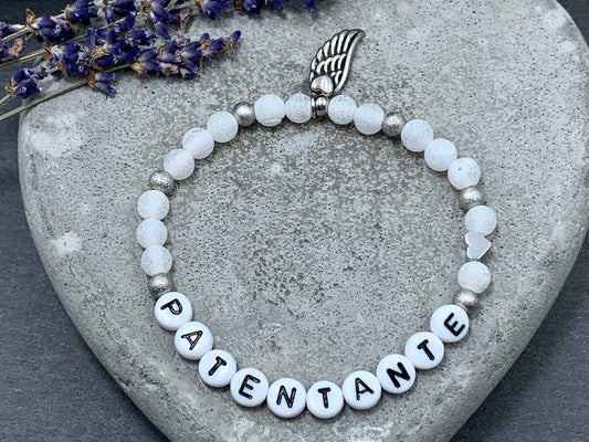 Armband Patentante Achat weiß Herz  Platiniert - Willst du meine Patin sein - Geschenk Patenschaft Andenken Taufe - Wunschedelstein